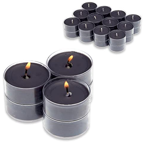 Candelo Juego de 24 velas perfumadas Ambiental, velas perfumadas de té negro y rosa, velas de té en funda de plástico, 3,8 x 1,7 cm, 4 horas de combustión