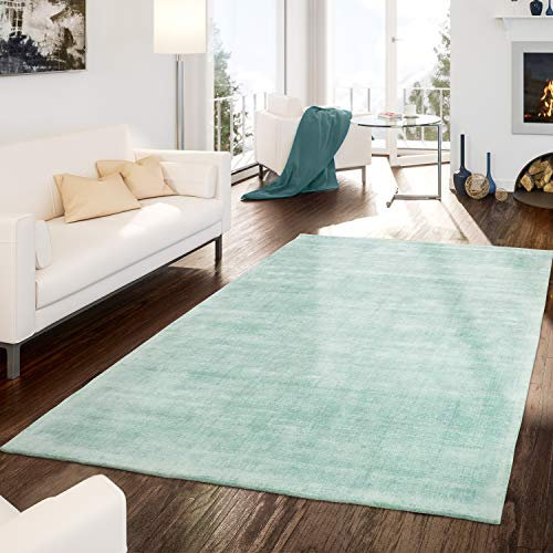 TT Home Teppich Handgetuftet Modern Qualität Edel Viskose Schimmer Glanz Pastell Grün, Größe:80x150 cm