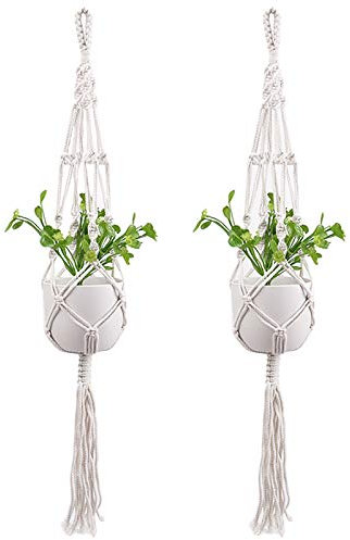 Skyzone 2 Pezzi Macrame Appendiabiti per piante Portavasi in corda di cotone Cesto appeso per interni Vaso da fiori per esterni Patio Porta piante Decorazioni per la casa (105 cm / 41 pollici)