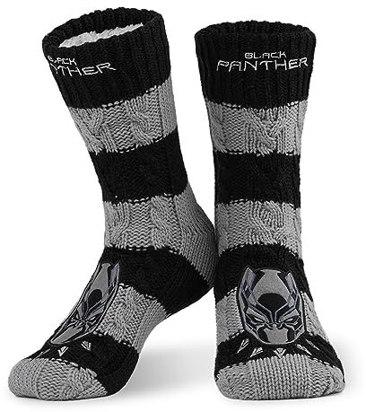 Marvel Mens Slipper Socks, Bed Socks with Sherpa Lining Non Slip - Mens Gifts (Black/Grey)