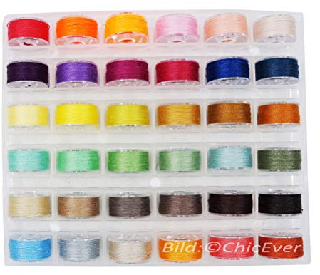 ChicEver 36 universale Spulen mit Nähgarne in Box Fadenspulen Kunststoff für Nähmaschinen 8710b
