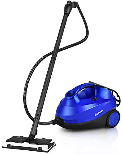 COSTWAY Nettoyeur Vapeur Polyvalent avec 19 Accessoires Sans Produit Chimique, Balai Vapeur de 2000W 4 Bars avec Réservoir de 1,5 L pour Nettoyer Plancher Tapis Rideaux (Bleu)