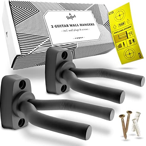 BELFORT® Wandhalterung Gitarre [2 Stück] + Gitarrenschule — Gitarrenhalter für die Wand - Gitarren Wandhalterung, geeignet für alle Saiteninstrumente