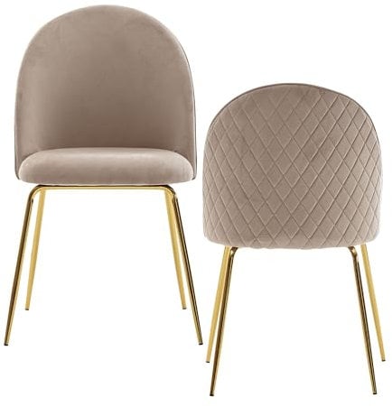 Wohnling Design Esszimmerstuhl 2er Set Samt Beige Gepolstert, Küchenstuhl Stoff mit goldenen Beinen, Schalenstuhl Skandinavisch, Polsterstuhl mit Samtbezug