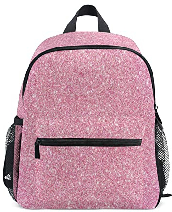 Sac à dos brillant pour enfant - Texture pailletée rose - Avec sangle de poitrine