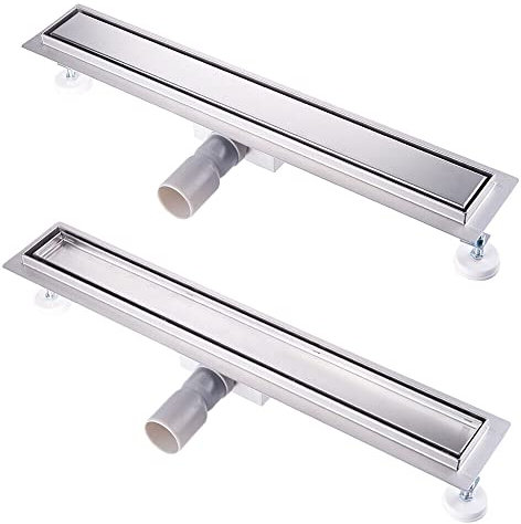 Finmrys Duschrinne 60 cm Befliesbar Edelstahl komplettset Duschablauf Extra Flach Siphon mit Geruchsstop und Haarsieb Duschabfluss Bodenablauf Größen 30cm -100cm Ablaufrinne für Badezimmer