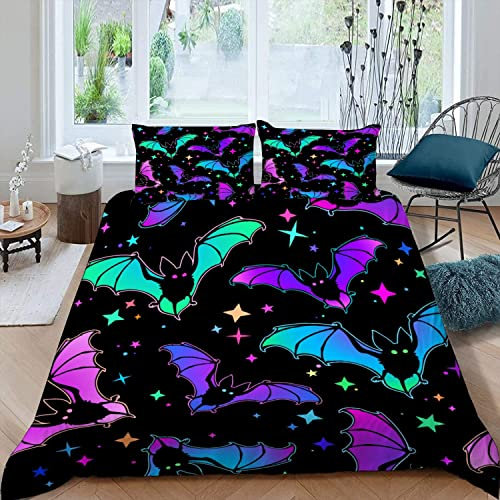 RFFLUX 3D Halloween niedlich Fledermaus Bettwäsche Set 135x200 cm 2teilig mit Reißverschluss Weiche und Angenehme Schlafkomfort Microfaser Bettbezug Kinderbettwäsche mit Kissenbezug 80x80 cm