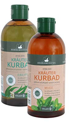 Kräuterbäder Melisse Eukalyptus Lavendel 2er Sets auswählbar Badezusatz INKLUSIVE 1x BADESCHWAMM Schaumbad Kurbad mit ätherischen Ölen Herbal Bath Herbamedicus (Eukalyptus + Melisse + Badeschwamm)
