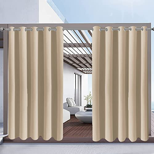 Rosnek Outdoor Curtains Waterproof,Thermal Insulated Pergola Curtains Blackout Gazebo Curtain Waterproof Windproof with Eyelet for Patio/Garden/Pergola,Beige,71W''x 84L'',1 Panel