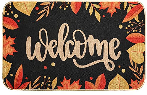 Erweicet Fall Welcome Mat Hello Fall Maple Leaves Thanksgiving Front Door Fall Blanket Fall Outdoor Non Slip Mat Autumn Harvest for Indoor Outdoor Mat