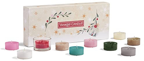 YANKEE CANDLE Coffret cadeau | 10 bougies chauffe-plat parfumées et 1 photophore Collection boule à neige parfait pour femme, 1716522E