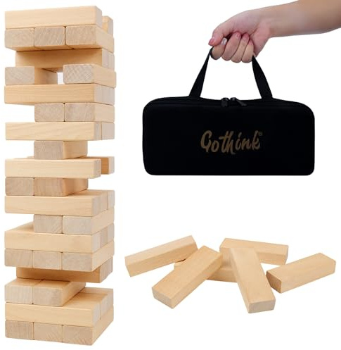 GOTHINK Turmspiel für Kinder und Erwachsene, 54-teiliges Holzbrett Stapelspiel für den Spieleabend mit der Familie, Wackelturm beliebtes Geschicklichkeitsspiel,Standardgröße inkl. Aufbewahrungsbeutel