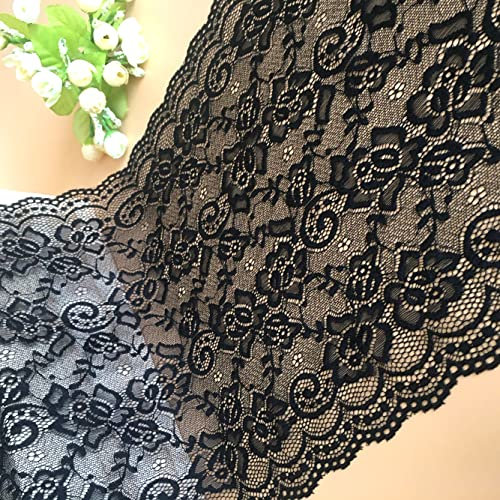 3 Yards Elastizität Spitzenbordüre Spitzenband,30cm Schwarz Spitzen-Blumen Borte Dekoband Zierspitze Zierband Spitzenstoff Spitzenborte zum Nähen Deko für Kleidung Unterwäsche Hochzeitskleid Tischdeko