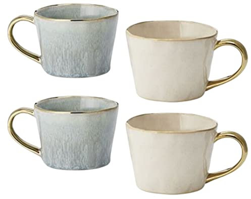 teemando® 2 x Becher Samu Keramik mit Goldrand und -henkel, 2-fach sortiert 0,27 l = 4 Tassen