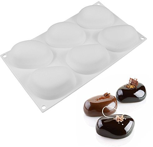 FIYSON 6-Kavität Stein FormMousse Kuchenform,3D Oval Form Felsform Silikon Backform für Schokolade, Kuchen, Gelee, Pudding, Brownies, Eiswürfel, Handgefertigte Seife, Kerze, FDA genehmigt und BPA frei