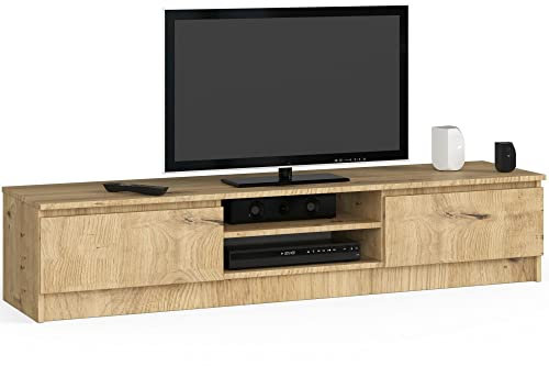 AKORD | Mobile per TV in Legno K 140 | Mobiletto Porta Televisione Soggiorno | 2 Ripiani con Ante a Battente a Sinistra e a Destra | 33x160x40 cm | Peso 30 kg | Rovere artigianale