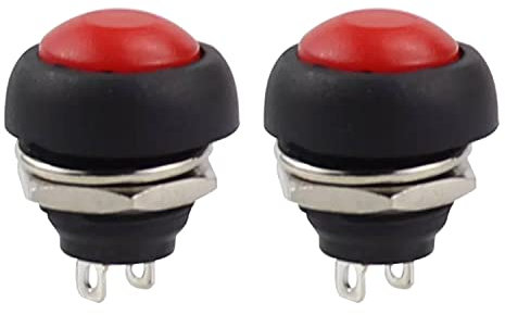2x Drucktaster rund Taster 12mm DIY Druckschalter AC 1,5A/230V 12V NON-Momentan button | Rot