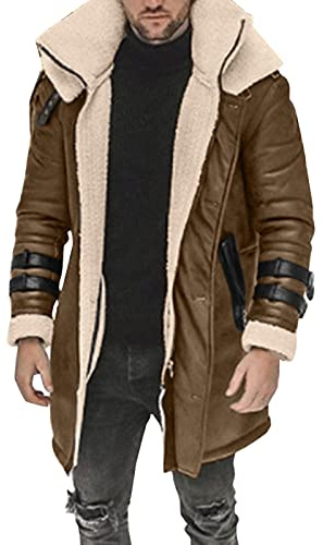 Lang Herrenjacke Herren Winter Verdicken Bomberjacke Revers Lammfell Schaffell Lederjacke Männer Winter Leder Winterjacke