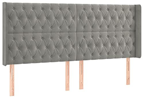 vidaXL Kopfteil mit Ohren Polsterkopfteil Betthaupt Bettkopfteil für Bett Bettgestell Schlafzimmer Bettzubehör Hellgrau 203x16x118/128cm Samt