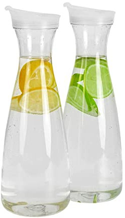 YUANDAN Lot de 2 carafes à eau en plastique de 1 l avec languette blanche – Pichets incassables pour aliments et recyclables