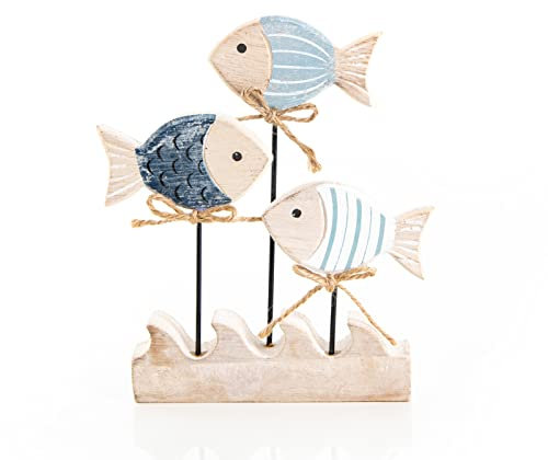 Logbuch-Verlag Maritime Dekoration Fische Figur aus Holz – Fischschwarm zum Hinstellen Holzdeko blau Natur 16,5 cm