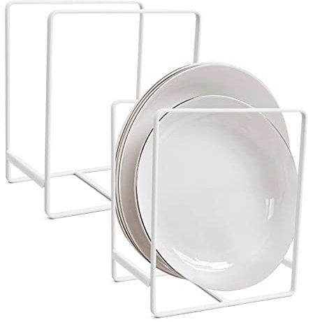 Anseom 2 Piezas Soporte para Platos Multifuncional, Escurridor de Vajilla de Cocina, Organizador de Platos de Metal Vertical para Mostrador, Armario, Caravana, Almacenamiento, Cocina Estante (Blanco)