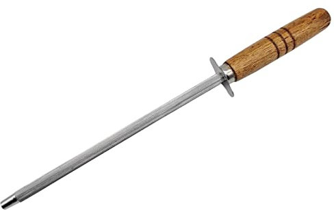 Tradineur - Afilador de cuchillos de acero inoxidable con mango de madera, hoja de 20 cm, chaira, afilar accesorios de cocina, 30 cm