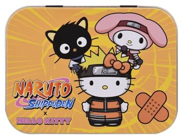 Hello Kitty x Naruto Pflaster in Metalldose, zwei Größen mit niedlichem Hello Kitty x Naruto-Design, einfache Entfernung & hautfreundlich, atmungsaktiver Klebstoff, 24 Pflaster
