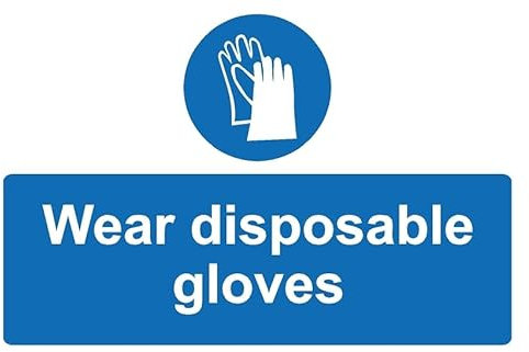 Wear disposable gloves safety sign - Self adhesive sticker (400mm x 300mm)