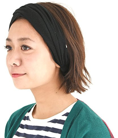 CHARM Damen Breites Haarband Bandana - Bio Baumwolle Stirnband Herren Kopftuch Sommer Hair Band Aus Japan Schwarz M