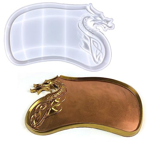 Xidmold Drache Tablett Silikonform, Tablett Epoxidharz Gießform, Tablett Harzform Gießform für Epoxidharz, Kunstharz Silikonschale, Handwerk Ornamente