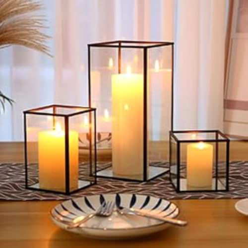 Phosphor Hurricane Kerzenhalter aus Glas, 3 Stück, schwarz, Hurrikan-Kerzenhalter für Hochzeit, Party, Urlaub, Geburtstag, Heimdekoration, Laterne