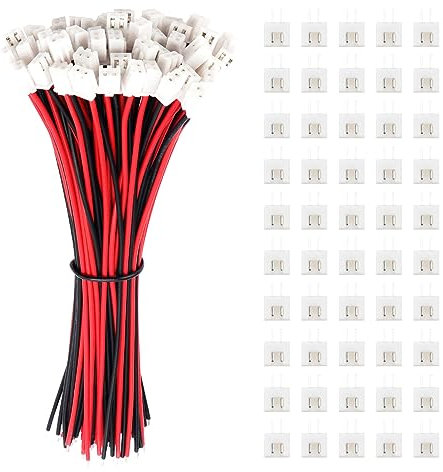 Lyeteung 50 Sets JST 2.54 XH 2 Pin Steckverbinder, Mini Micro JST 2.54 mm 2-Poliger Stecker mit 150mm 22AWG Kabel & Female (Schwarz Rot)