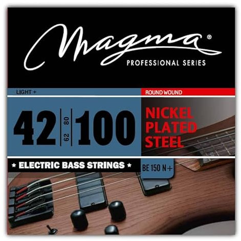 Magma - 1 Juego de Cuerdas para Bajo Eléctrico de Acero Niquelado – Tensión Liviano +, Escala 34 pulgadas - Set de 4 cuerdas (.042 - .062 - .080 - .100) – BE150N+