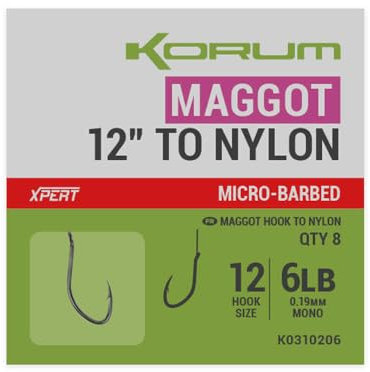 Korum Xpert Maggot Hooks To Nylon 12 (Size 14 Micro Barbed)