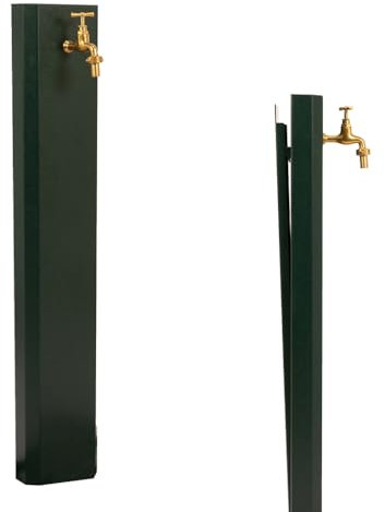 Gartenbrunnen für den Außenbereich, moderner Springbrunnen, anthrazit, aus Stahl, Wasserhahn aus Messing, flexibel, Anschluss und Kieselsteinen. Höhe 1 m (ohne Boden, grün)