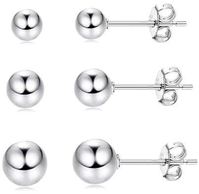 Kamise Damen Ohrstecker Silber, 3 Paare 925 Sterling Silber Ball Ohrstecker Ohrringe Set, Hypoallergen Unisex Klein Schlafen Knorpel Ohrstecker, Ohrringe Größe in 3, 4, 5mm