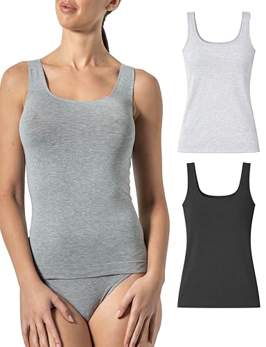 Risalti Canotta Donna Spalla Larga Bamboo Senza Cuciture 2 pz | Canottiera Donna Intimo Elasticizzata in Morbida Viscosa di Bamboo, Top Traspirante, Intimo Senza Cuciture, Made in Italy