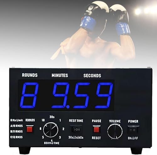 NVYAZJ Minuteur d'intervalle de Boxe, entraîneur d'intervalle Professionnel avec Haut-Parleur, Chiffres LED, Temps d'entraînement et répétitions de Cycle sélectionnables, Horloge de Fitness