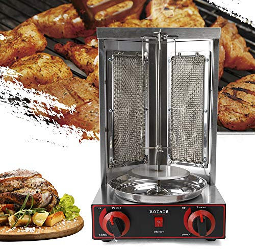 czyuRachel 2burner Gas Vertical Shawarma Broiler Machine, 3 kW Vertical Multigrill Perfect Gyro Grill Machine Gyro Grill con pincho giratorio y 6 pinchos de carne para giroscopios, kebab y más