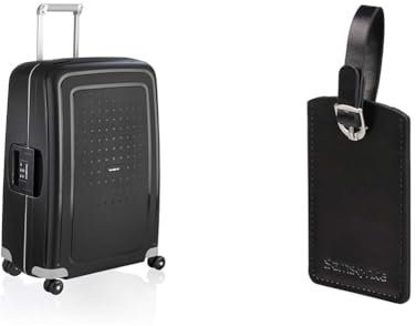 Samsonite S'Cure - Spinner M Koffer, 69 cm, 79 L, Schwarz (Black) & Global Travel Accessories, Rechteckiger Gepäckanhänger, 10 cm