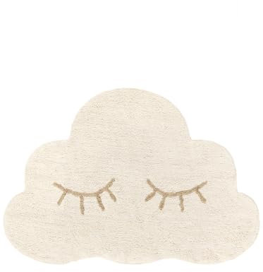 RugVista Sleepy Cloud Teppich, Kinderzimmerteppich, 100 x 150 cm, Oval, Kinderteppich für Kinder, Baumwolle, Spielteppich Babys Junge Mädchen, Keine schädlichen Stoffe, Naturweiß/Beige