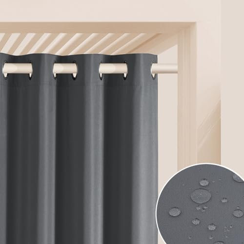 ROOM99 Outdoorvorhäng mit Ösen Garden Line 155 x 250 cm Breite x Höhe Outdoor Vorhang wetterfest Wasserdicht Sichtschutz Sonnenschutz Gardinen Garten Winddicht Dunkelgrau, 1 Stück