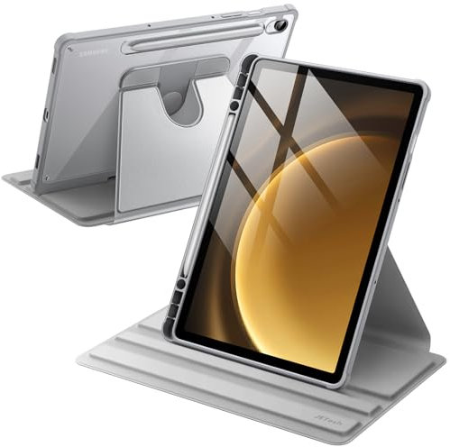 JETech Funda Giratoria para Samsung Galaxy Tab S10 FE / S9 FE 10,9 Pulgadas / S9 11 Pulgadas con S Pen Soporte, Carcasa Soporte Rotación de 360 Grados Protectora Respaldo Clara (Plata)