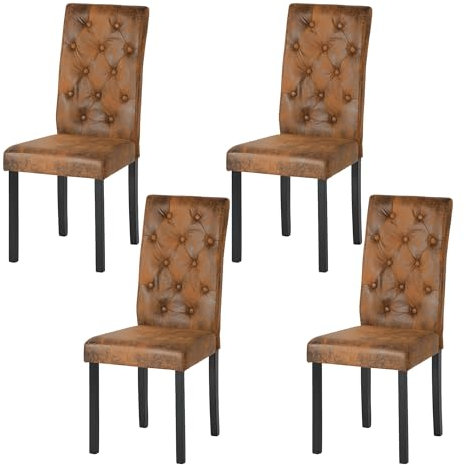 Liink1Ga Sillas Nordicas Pack 4, Sillas de Comedor Marrón Modernas Sillas de Comedor Madera Sillas de Cocina Marron, Sillas Tapicería de Gamuza con Respaldo Alto 55 cm