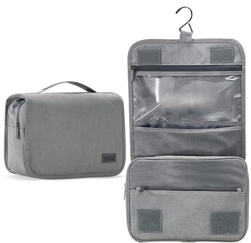 Kulturtasche Damen Kulturbeutel Herren Faltbarer Reise Kulturbeutel mit Tragegriff Waschbeutel für Camping Reisen für Kinder Frauen Mann-Grey