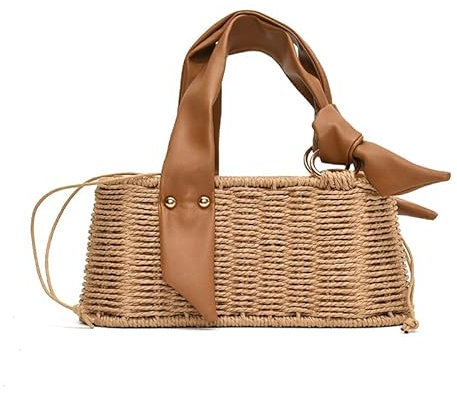 CRGANGZY Bolsa de playa de paja grande para verano, cesta tejida vintage para vacaciones, viajes para mujer (caqui)