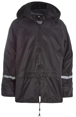 Style It Up Unisex Plain Rain Coat Mac Kagoul Lightwear Jacket Water Proof Hooded Cagoul Adults (BLACK, XL)