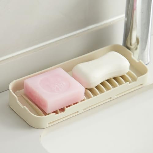 Veki Portasapone Bagno in Silicone, Porta Sapone Drenante con Ventosa, Scatola di Sapone Antiscivolo per Spugne, Porta Saponetta con Scarico Facile da Pulire per Doccia, Cucina, Lavandino (Bianco)