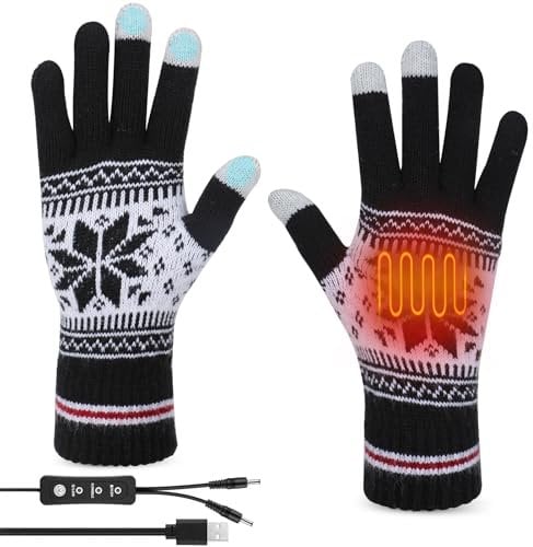Victop USB Heated Gloves for Men Women, Touchscreen Electric Heating Gloves Full Finger Knitted Winter Thermal Gloves Knitting Mittens Hands Warmer with 3 Temperature for Indoor Outdoor (Black, L)